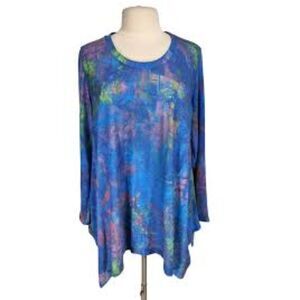 Philosophy Sharkbite Hem Tunic Top - Dusk Brushstroke Blue Abstract L